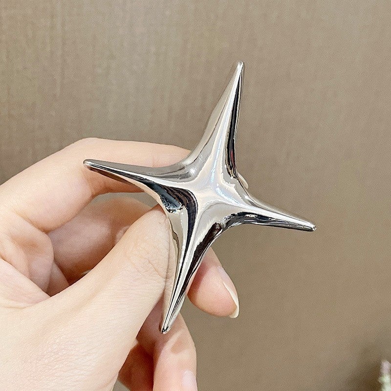 New Silver Cross Star Metal Suit Brooch Women'S Autumn Corsage High-Grade Niche Design Star-Style Pin Trendy - Image 2